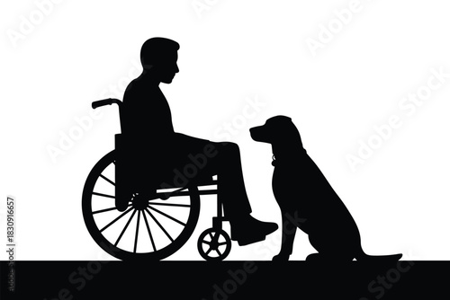 Silhouette of a man in wheelchair with his loyal service dog