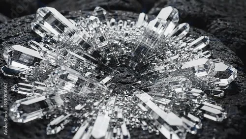 Shiny crystal formation time lapse, mineral growth, geology, earth science, close up view 4k