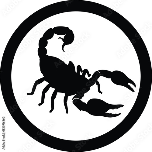 Illustration black scorpion zodiac symbol in circular frame silhouette vector