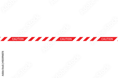 Red and white diagonal warning tape border with seamless pattern. Stop or danger barrier ribbon for caution signs, restricted areas, and safety designs. Clean vector on transparent background.