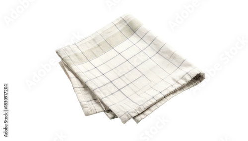 Folded dish towel with blue grid on white