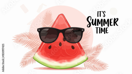 Refreshing Summer Vibes A Slice of Watermelon Wearing Sunglasses on a Bright, Sunny Day, Evoking Joy and Relaxation
