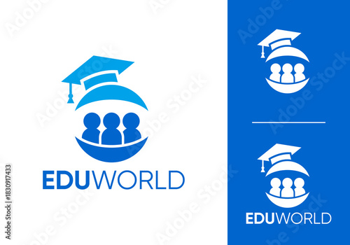 graduation cap with globe logo. school study university education symbol design concept