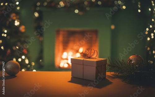 Cozy Fireplace Glow Reflected on gift box