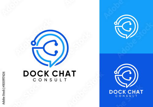 abstract stethoscope and chat logo. technology medical healthcare design concept