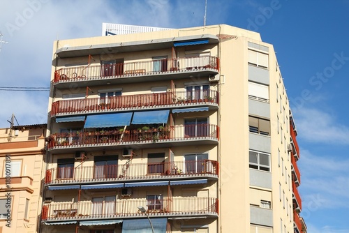 Valencia generic apartment building. Modern residential architecture. Valencia city in Valencian Community (Comunidad Valenciana), Spain.