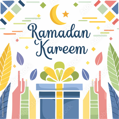 Ramadan Kareem Islamic Gift and Wish Card. With Ramadan Kareem typography and geometric style.