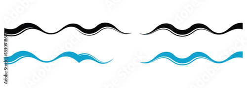 Dynamic black and blue wave design elements for your creative projects, perfect for adding a touch of modern elegance and movement to any design, ideal for logos, backgrounds, and more