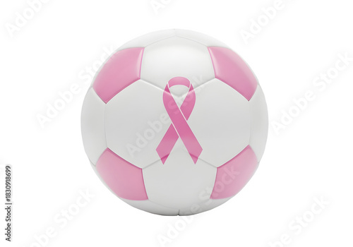 Soccer Ball with Cancer Awareness Icon Isolated on White – Health and Sports Concept