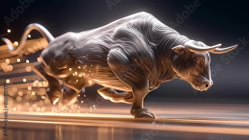 Gold bull,cow running with light effect.Stong and fighting concepts