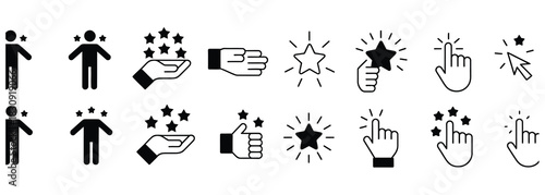Elevate your designs with these versatile star rating and feedback icons, perfect for websites and apps, capturing customer experiences and service excellence with ease and style for modern digital ma