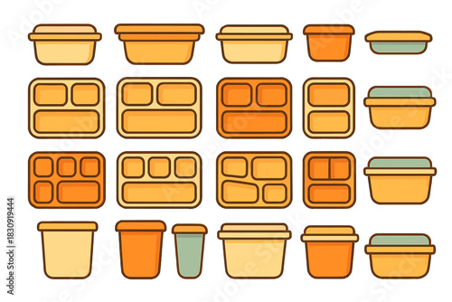 Diverse collection of reusable meal prep containers and food storage boxes