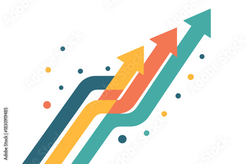 Three colorful arrows moving upward diagonally symbolizing business growth and financial success
