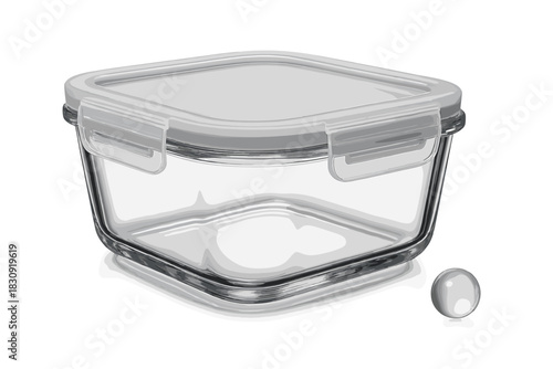 Realistic square glass food storage container with airtight plastic lid