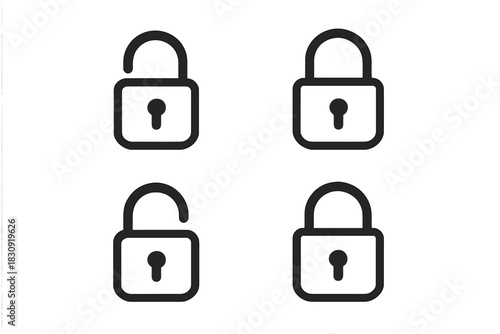 Four security padlock symbols showing locked and unlocked states for digital interface