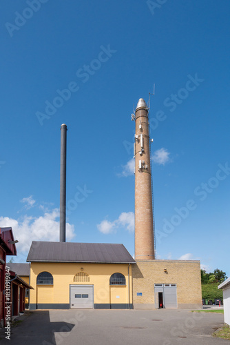 Kerteminde Fjernvarme district heating plant with chimney, Funen, Denmark