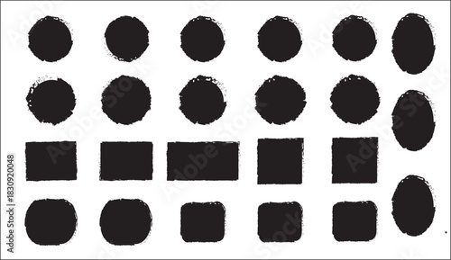 Set of vector paint brush stroke, ink splash and grungy decoration elements. Freehand grunge brush illustration. Black watercolor splatter, texture, frame and abstract background for social media.