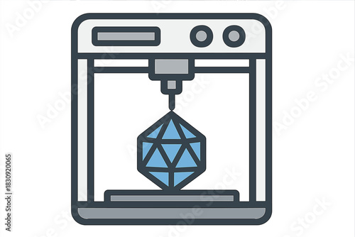 Desktop 3D printing machine creating a complex blue geometric polyhedron shape