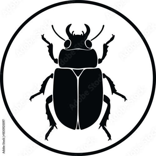 Illustration rhinoceros beetle icon isolated in black circle silhouette vector