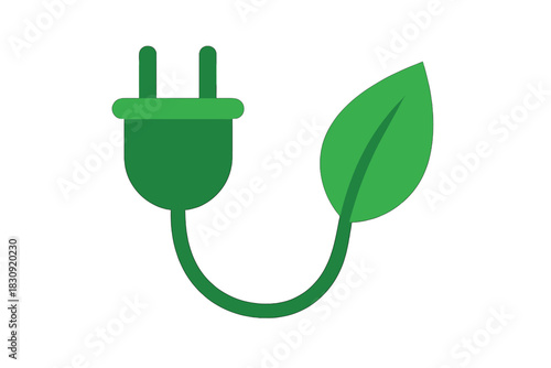 Sustainable green energy concept with electric plug and natural leaf symbol