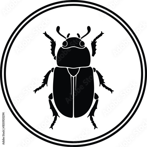 Illustration Scarab beetle black in circle frame silhouette vector
