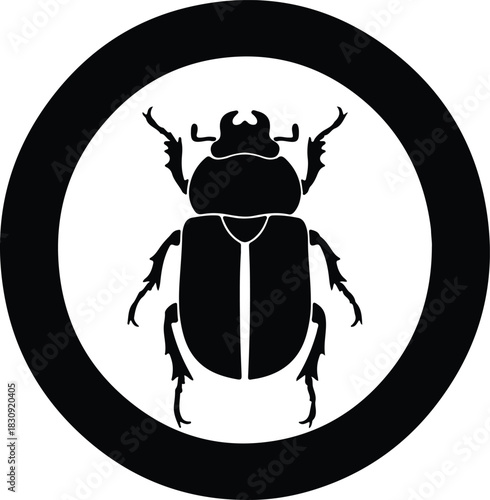 Illustration scarab beetle insect in circle black and white silhouette vector