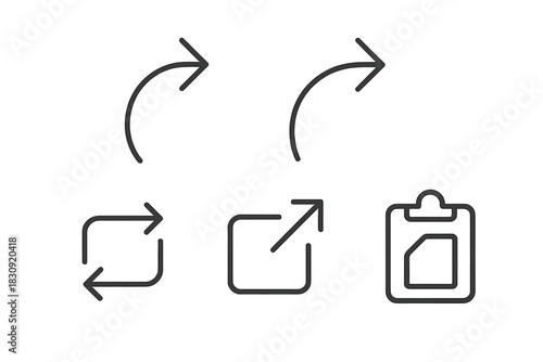 User interface line symbols including undo redo refresh external link and clipboard