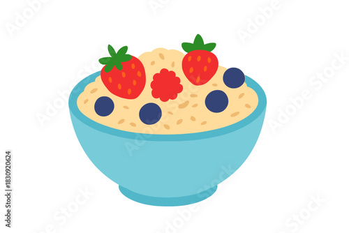 Nutritious breakfast bowl with warm oats and sweet mixed berries