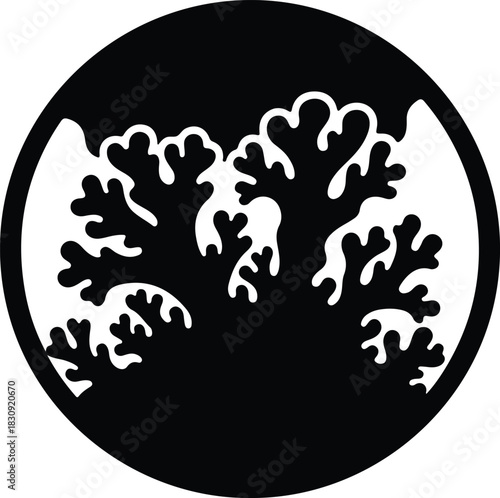 Illustration sea coral reef marine life black silhouette vector