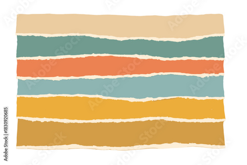 Layered abstract background of colorful torn paper strips with rough textured edges