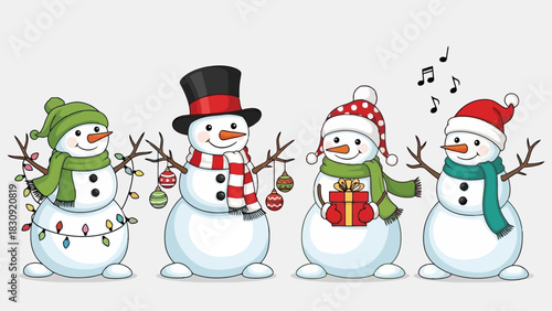 Festive Snowman Characters Holiday Cheer and Winter Wonderland Illustrations for Seasonal Designs