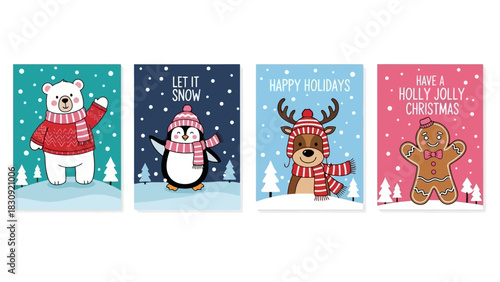 Festive Holiday Greetings Adorable Christmas Character Card Collection for Celebrations