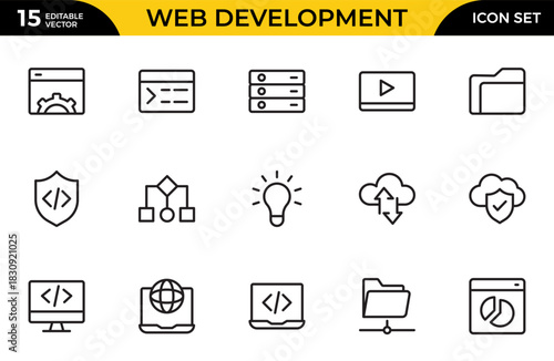 web development line icon set. Included icons as mobile software, app UX prototypin. Thin outline icons pack. Vector illustration