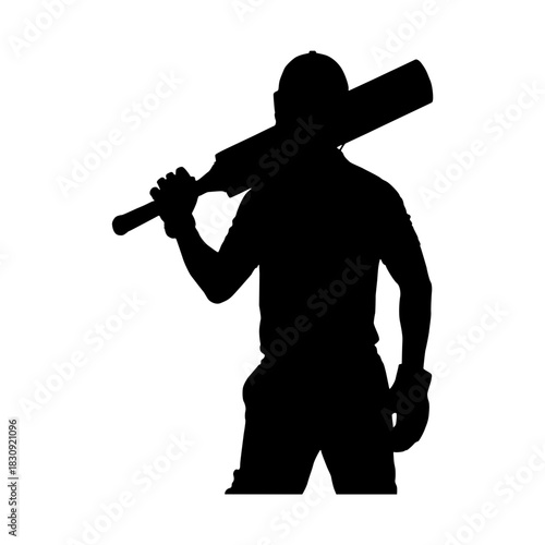 Silhouette of a cricket player holding bat on shoulder after the game