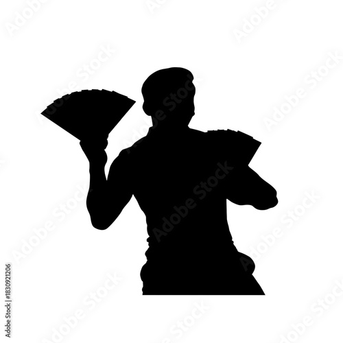 Silhouette of a man tossing a pizza with flair and skill