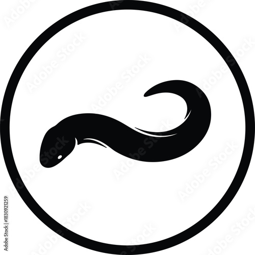 Illustration simple lamprey eel in a circle frame silhouette vector