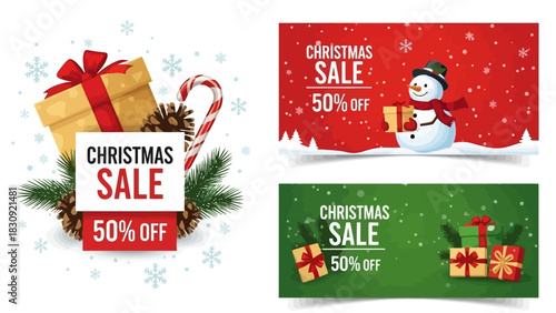 Celebrate the festive spirit with these vibrant Christmas and winter season sale banners, highlighting irresistible holiday discounts and special shopping offers for joyful shopping experiences