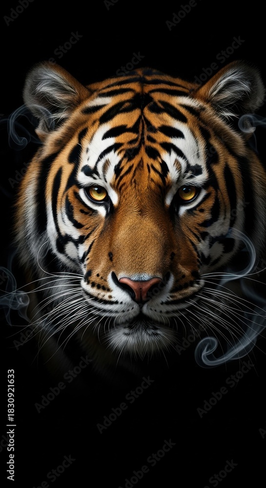 Fototapeta premium Majestic Tiger Face with Ethereal Smoke Wisps
