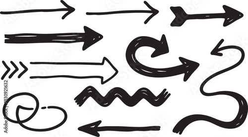 Hand Drawn Arrow Clipart: Black Sketch Arrows, Curved & Bold Arrow Designs
