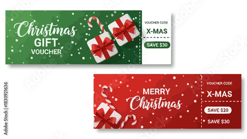 Festive Christmas Gift Voucher Templates with Presents, Savings, and Holiday Cheer for Promotions