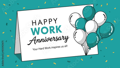 Work Anniversary Celebration Card with Balloons and Confetti