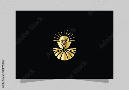 Agriculture and Farming Field , Eco-Friendly Plant luxurious icon, golden Farm Field logo vector design
