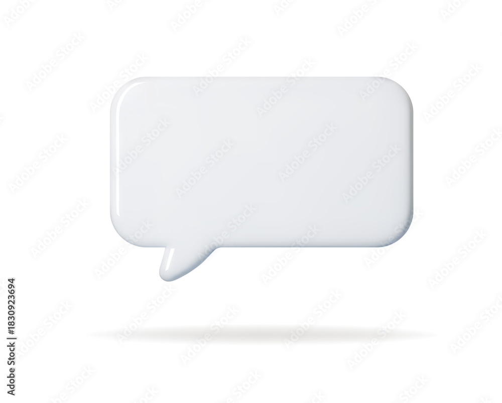 Fototapeta premium White 3D speech bubble icon with a soft rectangular shape. Clean minimal chat balloon for messages, comments, notifications and UI design. Smooth isolated render on white background