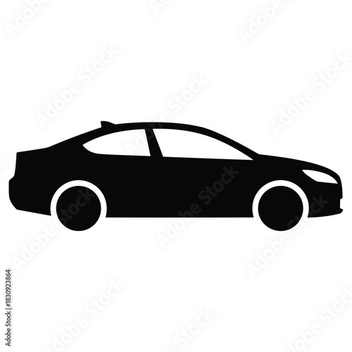 Car Silhouette Icon Isolated on White Background - Transportation Vector Illustration