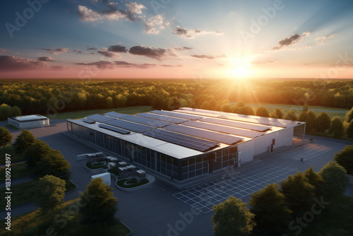 Aerial view of a large solar-powered data center