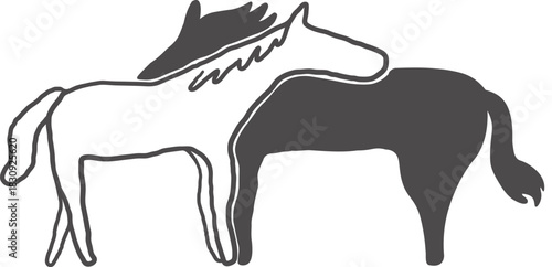 couple of horses in hand drawn style in vector. element for decor postcard design print sticker animation poster background