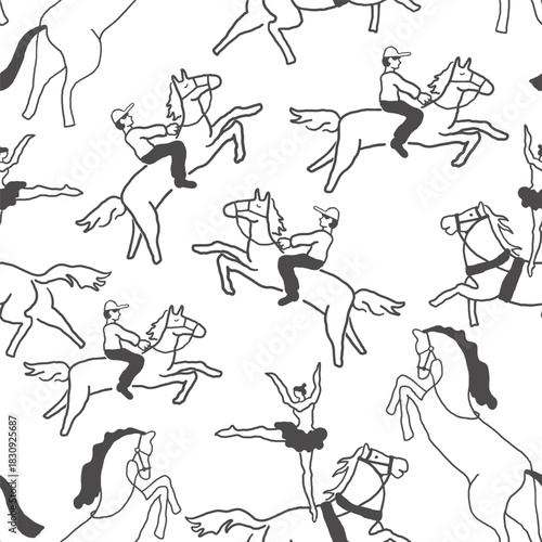 seamless pattern with horses in hand drawn style. Element for decoration design mail posts postcards poster print invitation background backdrop wrapping wallpaper banner textile