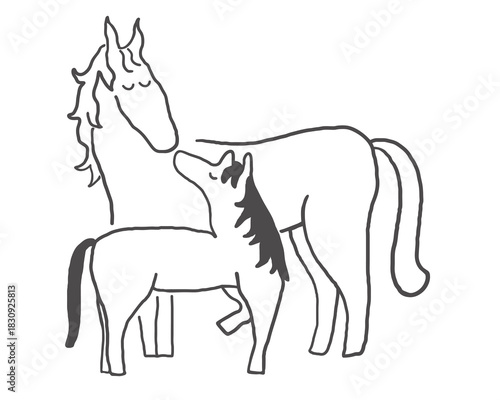 couple of horses in hand drawn style in vector. element for decor postcard design print sticker animation poster background