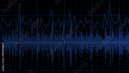 Big Data sound complex graph background. Cyber space of Audio AI technology. Futuristic graph. Digital audio information presentation.