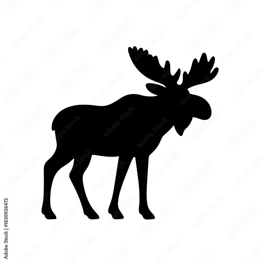 Fototapeta premium Moose Silhouette Vector Icon – Minimal Black Forest Animal with Antlers on Transparent Background
